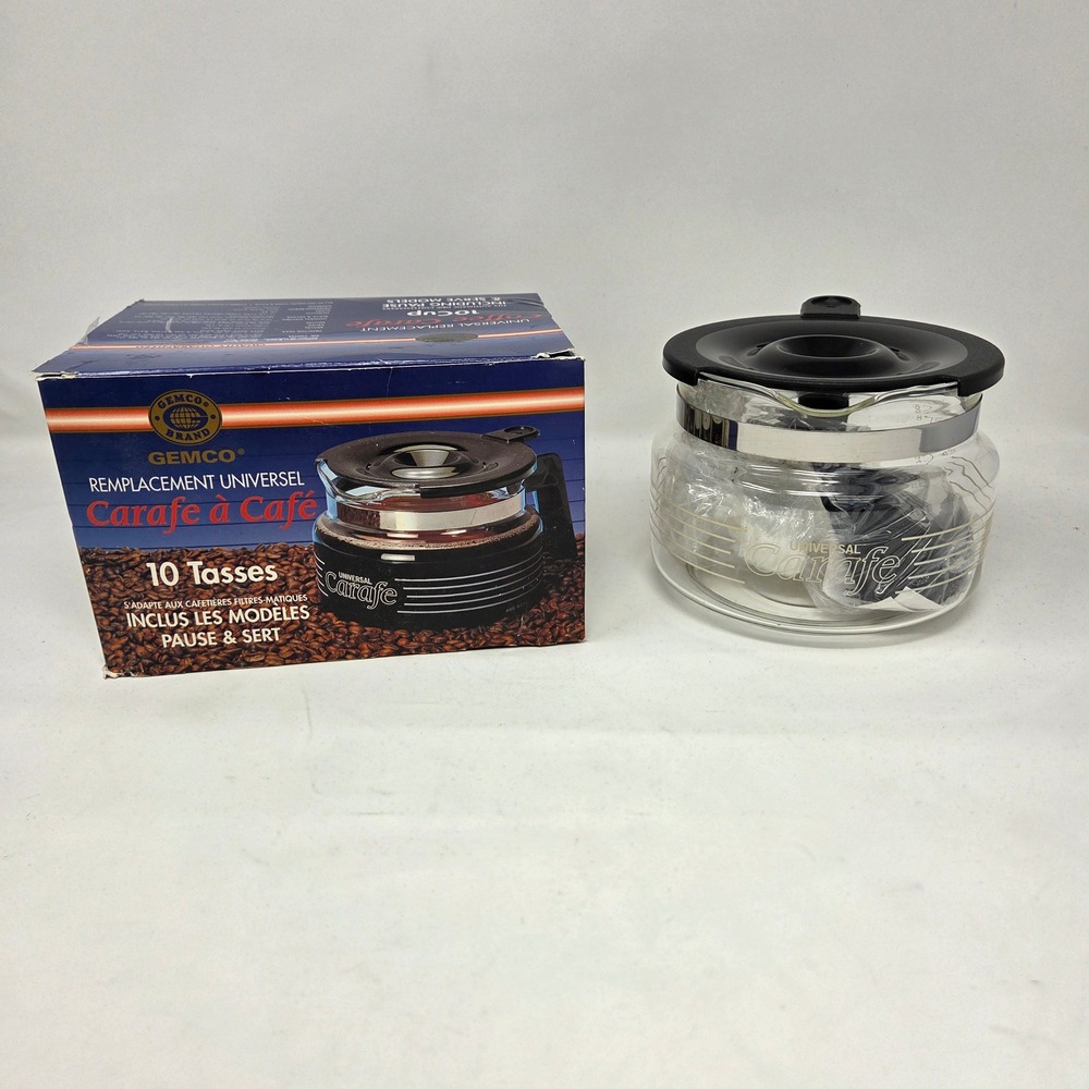 Gemco Universal Replacement Coffee Carafe 10 Cup Glass Pot Black Clear NEW